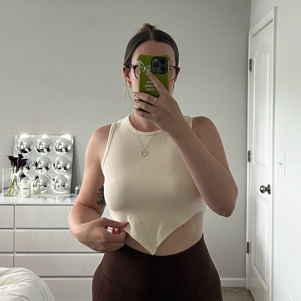 Pale yellow handkerchief cropped tank